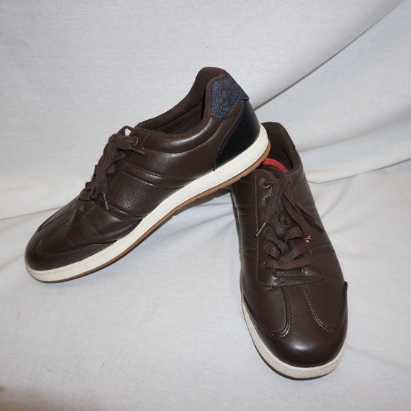 LEVI'S Brown Leather Trainers cushioned footbed denim trim sneakers shoes sz. 13